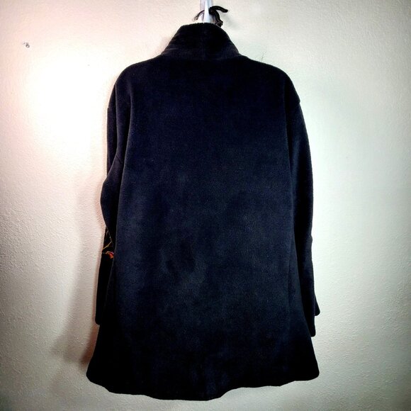 Bob Mackie Wearable Art Black Floral Embroidered Button-Up Soft Fluffy Coat 1X - Picture 3 of 11